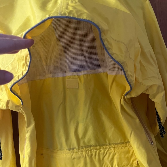 REI bright yellow raincoat (no hood, long in back for rear-end coverage) pockets - Picture 6 of 13